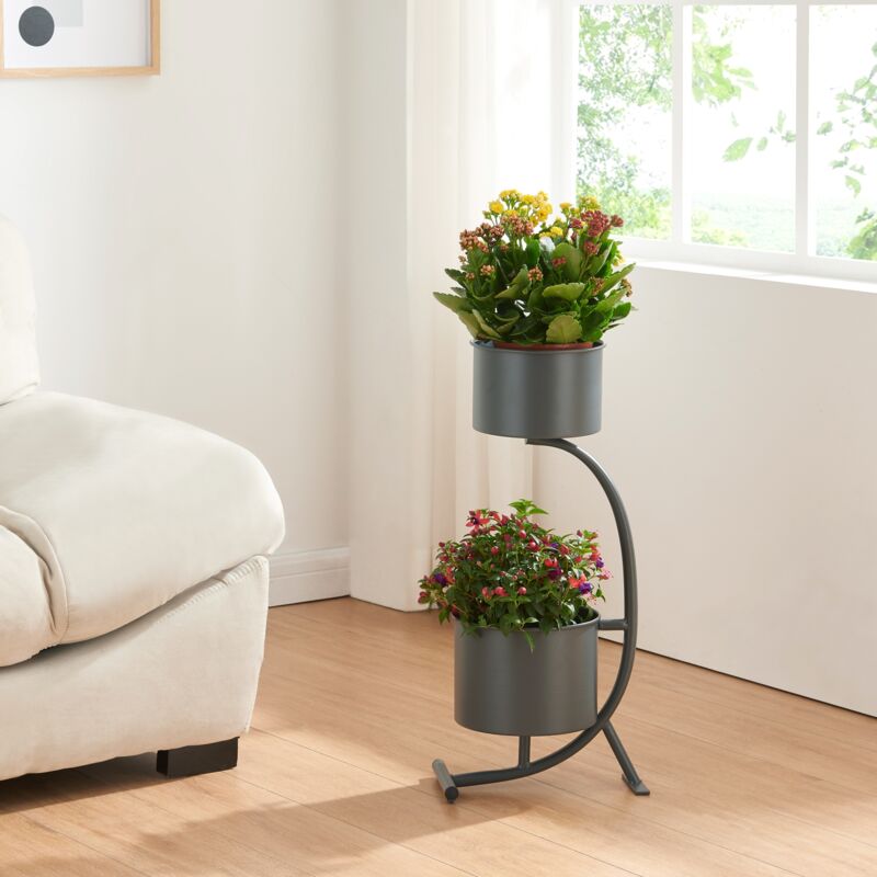 [en.casa] - Blumenständer Almelo 63x29x21cm Metall Schwarz