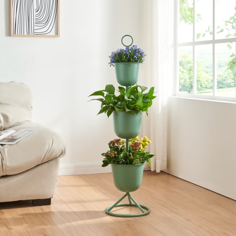 Blumenständer Alphen 3 Töpfe 110x28cm Grün [en.casa]