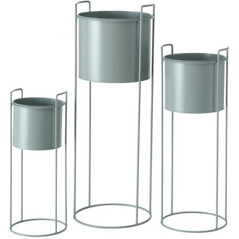 Blumentöpfe mit Ständer MELANDA, Metall, hellgrün, 3er-Set