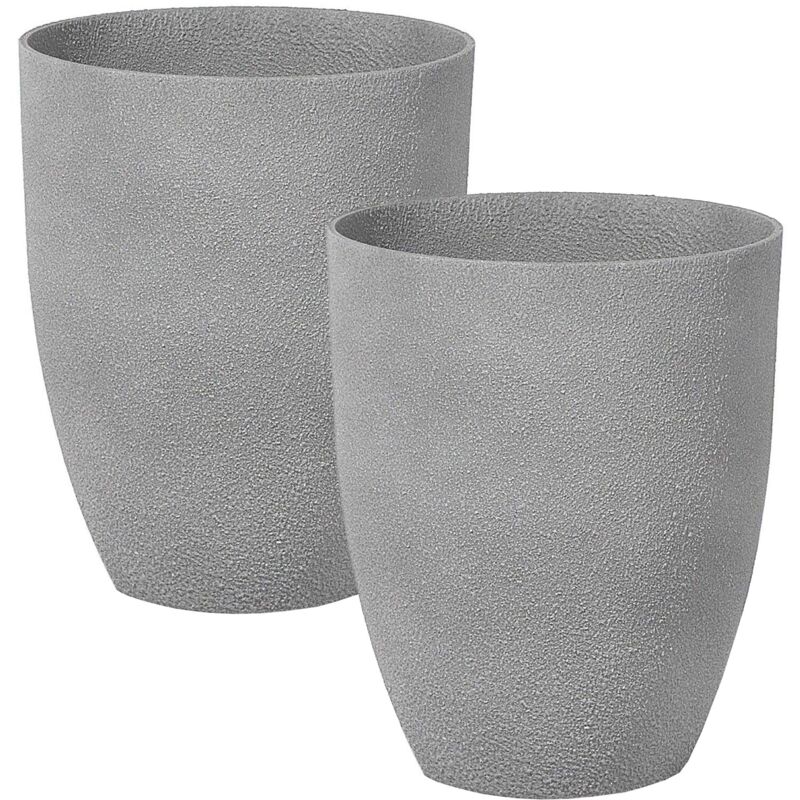 Beliani Set Mit 2 Blumentöpfen Croton 35 Cm Grau