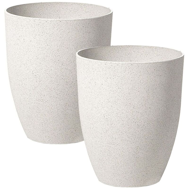 Beliani Blumentopf 2er Set Cremeweiß Steingemisch Kunstharz Und Glasfaser Rund 43 X 43 X 52 Cm Modern Garten Terrasse Balkon Ausstattung Accessoires