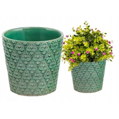 Blumentopf aus Keramik, grün, dekorativ, 13,5 x 13 cm