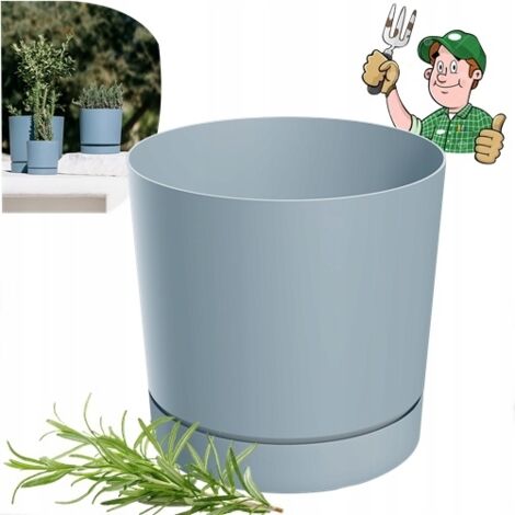 BLUMENTOPF, grau, 15 cm, Topf mit Untersetzer, CLIC+DROP SYSTEM, POLNISCHES PRODUKT