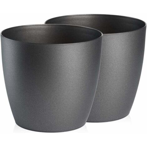 Blumentopf, Pflanztopf Kunststoff, 2er Set, runde Form, Übertopf (Graphit, ø 20 cm)