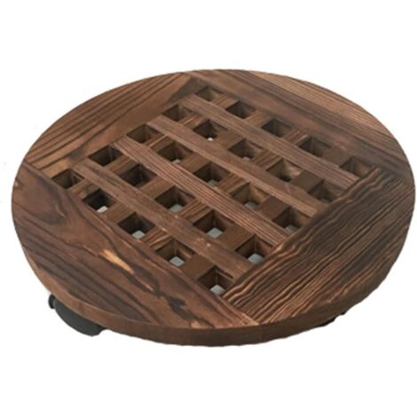 Blumentopf-Tablett aus karbonisiertem Holz, rund, 40 cm Durchmesser, beweglicher Blumenständer mit Blumentopf-Basis auf Rädern, 2 Stück