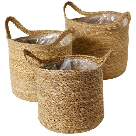 Blumenübertöpfe DAVID, geflochtene Körbe aus Seegras, 3er-Set