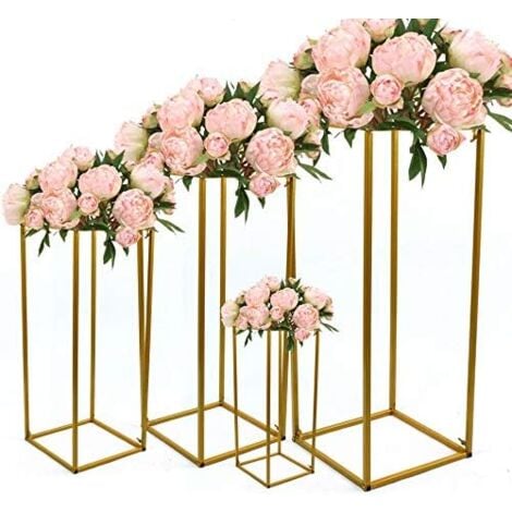 Blumenvase aus Metall, Blumenständer, rechteckiger Vasenständer, abnehmbar, Party, Hochzeit, Mittelstück, Veranstaltung, Straße, Blei-Blumenregal, Gold (4 Stück (40 cm, 60 cm, 80 cm, 100 cm)
