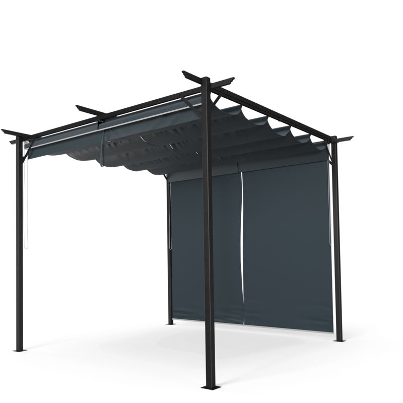 Blumfeldt Pergola 3x3 M - Wetterfestes Polyesterdach, Pulverbeschichteter Stahlrahmen, Seitliche Jalousien, Einfache Montage, Ganzjährig Nutzbar