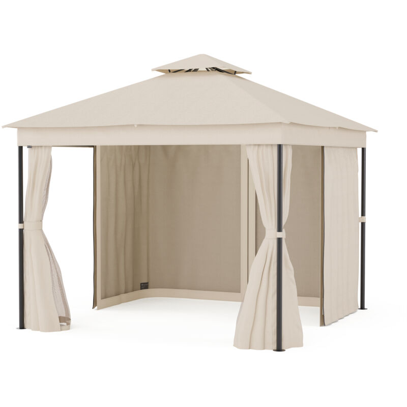 Blumfeldt Mondo Dual Pavillon 3x3 – Doppeldach & Moskitonetze, Wetterfester Metallrahmen, Vorhänge Für Privatsphäre, Gartenpavillon, Leicht Zu Montieren,