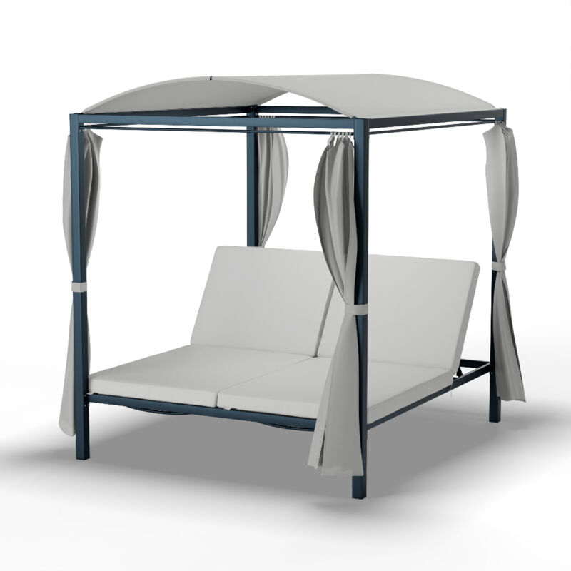 Blumfeldt Eremitage Double Xl Sonnenliege 2 Personen - Verstellbare Rückenlehne, Sonnenschutzvorhänge, Wetterfester Stahlrahmen, Abnehmbares Dach,