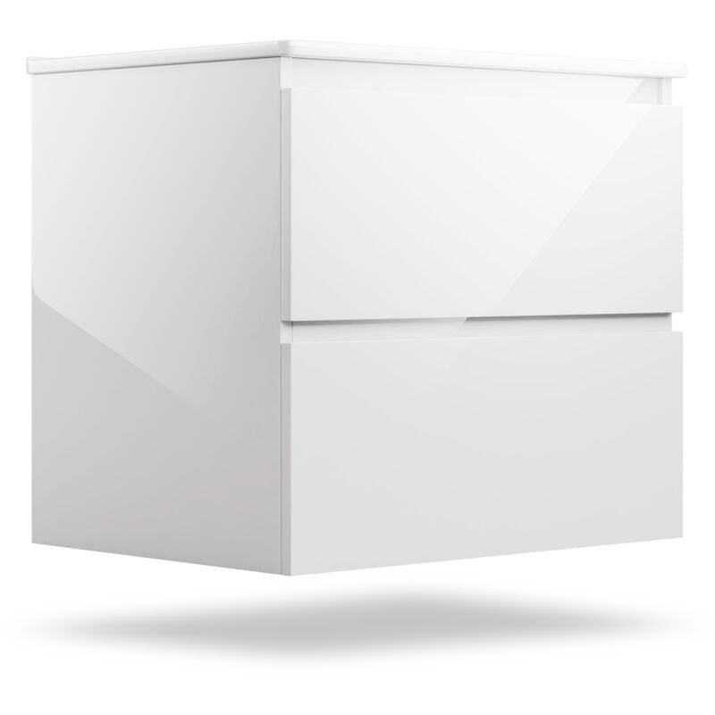 Blumfeldt armoire de salle de bain avec vasque en ceramique meuble de cuisine 60cm blanc brillant - meuble de rangement élegant et fonctionnel pour