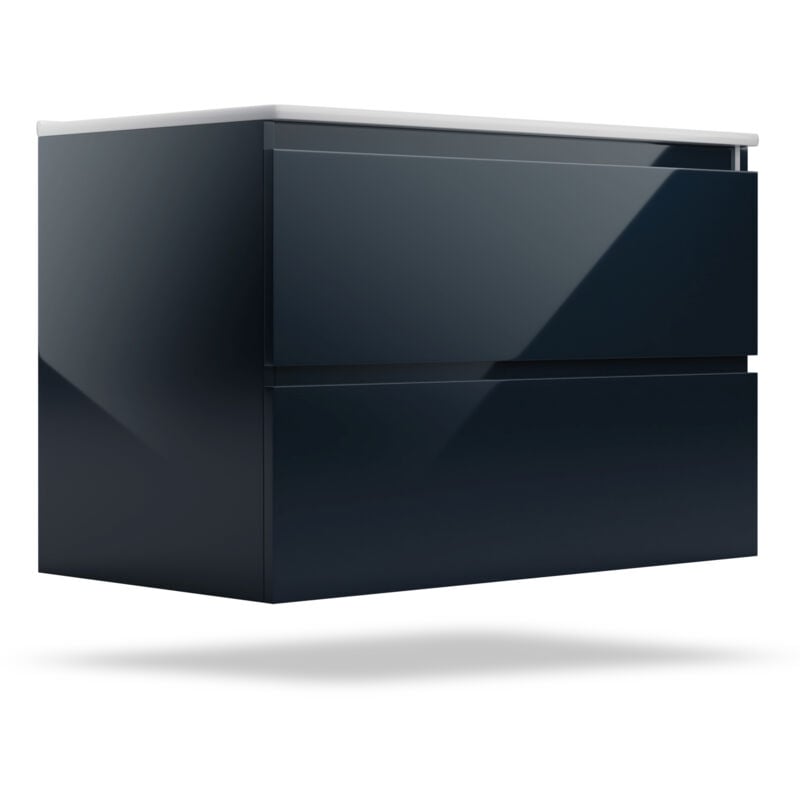 Blumfeldt - armoire de salle de bain avec vasque en ceramique meuble de rangement pour la cuisine 80 cm de large fini anthracite brillant et design