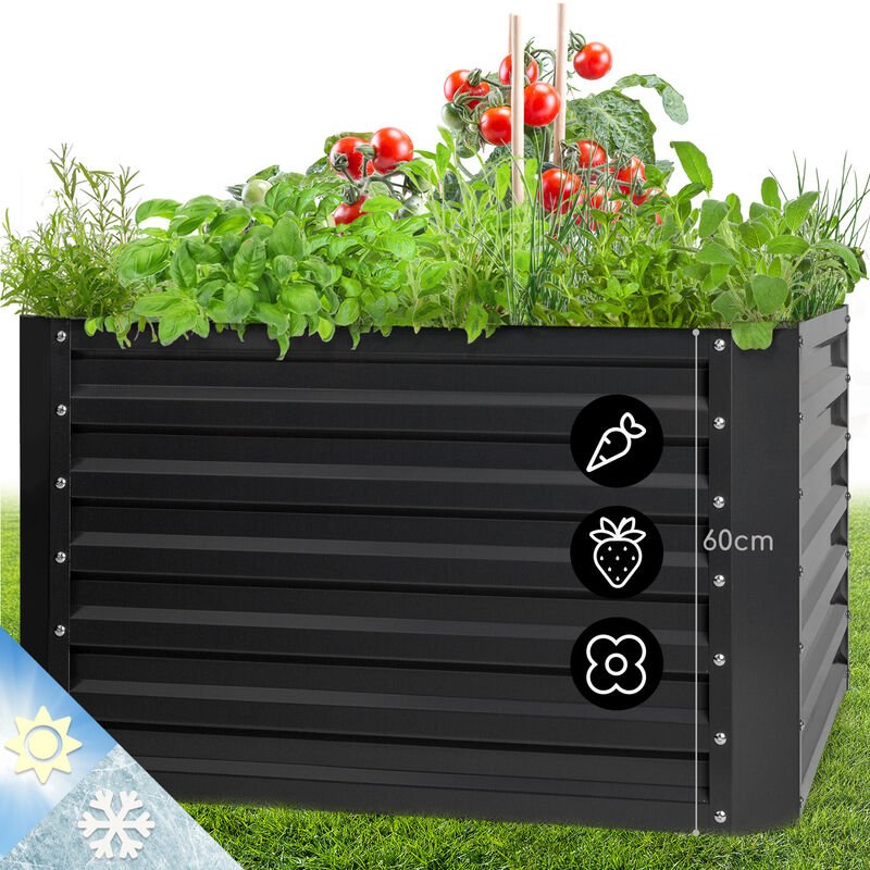 Blum High Grow Straight Carré Potager surélevé 100x60x100cm 600L Jardinière acier Anthracite - Blumfeldt