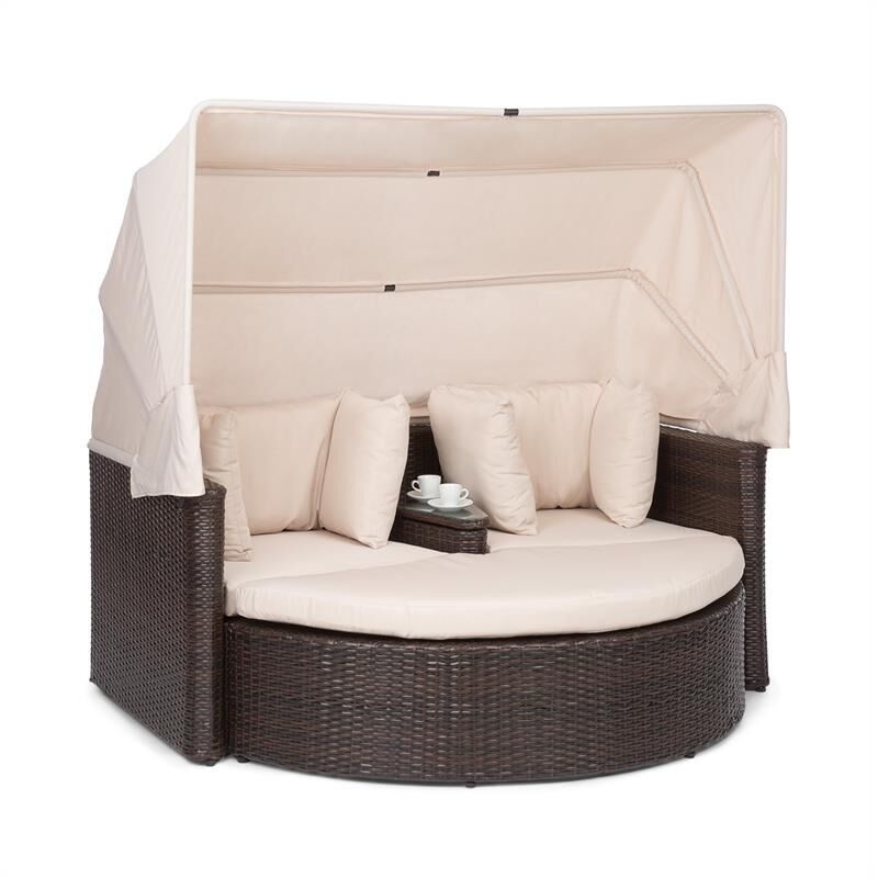 Heartland Canapé lounge 2 places avec tabouret table parasol écru - Blumfeldt