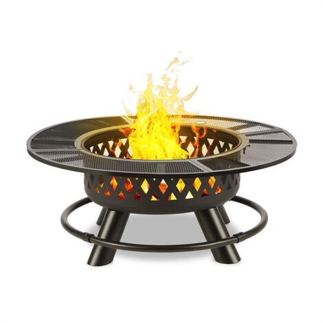 Blumfeldt – Braséro 3-en-1 Ø 120 cm – Barbecue basculant avec grille inox Ø 70 cm – Table d'extérieur en acier – Desserte circulaire 25 cm