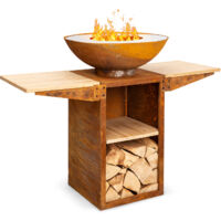Brasero De Jardin En Acier Avec Plancha Ø75 Cm Et Grille BBQ - Foyer à Bois, Plan De Travail, Roues - 3