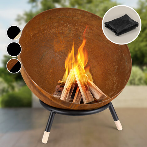 Blumfeldt Brasero Exterieur pour le Jardin, Brasero Plancha Portable avec Grille de BBQ, Pare-Etincelles et Bol en Acier, Brasero Barbecue avec Foyer pour le Camping, Brûleur à Bois, 66 x 66 cm - red_rusty