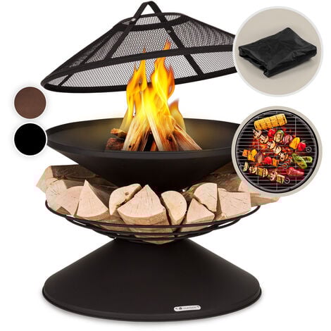 Blumfeldt Brasero Exterieur pour le Jardin et Terrasse, Brasero Portable, Couvercle Pare-Etincelles, Bol en Acier, Brasero BBQ Circulaire avec Foyer Camping, Brûleur à Bois Résistant aux Intempéries