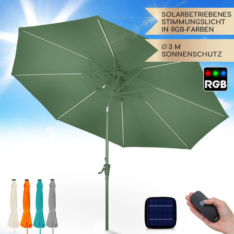 Blumfeldt Calais Sonnenschirm Höhenverstellbar & Klappbar, Gartenschirm mit Solar-LED-Beleuchtung & UV-Schutz, Wasserdichter Sonnenschutz für Balkon, Terrasse & Garten, Sonnenschirm ohne Sockel