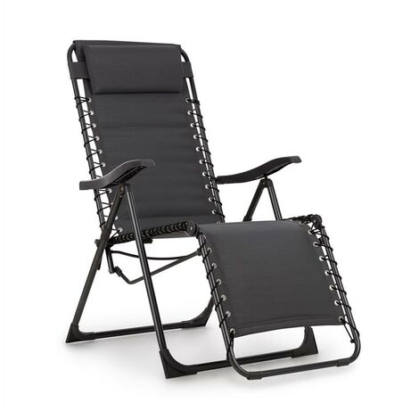 Blumfeldt California Dreaming Transat - Rembourrage Haut de 4 cm , Dossier réglable , Structure en Acier , Oreiller Amovible et réglable en Hauteur , système PureRelaxation , Ergonomique , Noir - Gris - Gris