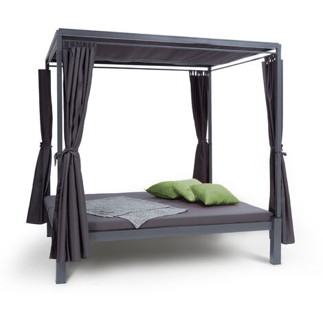 Blumfeldt – Double chaise longue de jardin 188 x 208 x 205 cm – Rembourrage 8 cm – Rideaux opaques – Étanche – Toit ouvrant – Max. 350 kg – Gris