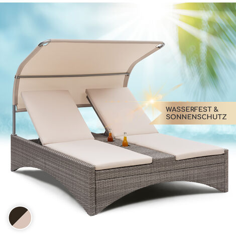 Blumfeldt Eremitage Double Lounger Sonnenliege 2 Pers. Aluminium/Rattan taupe - Taupe