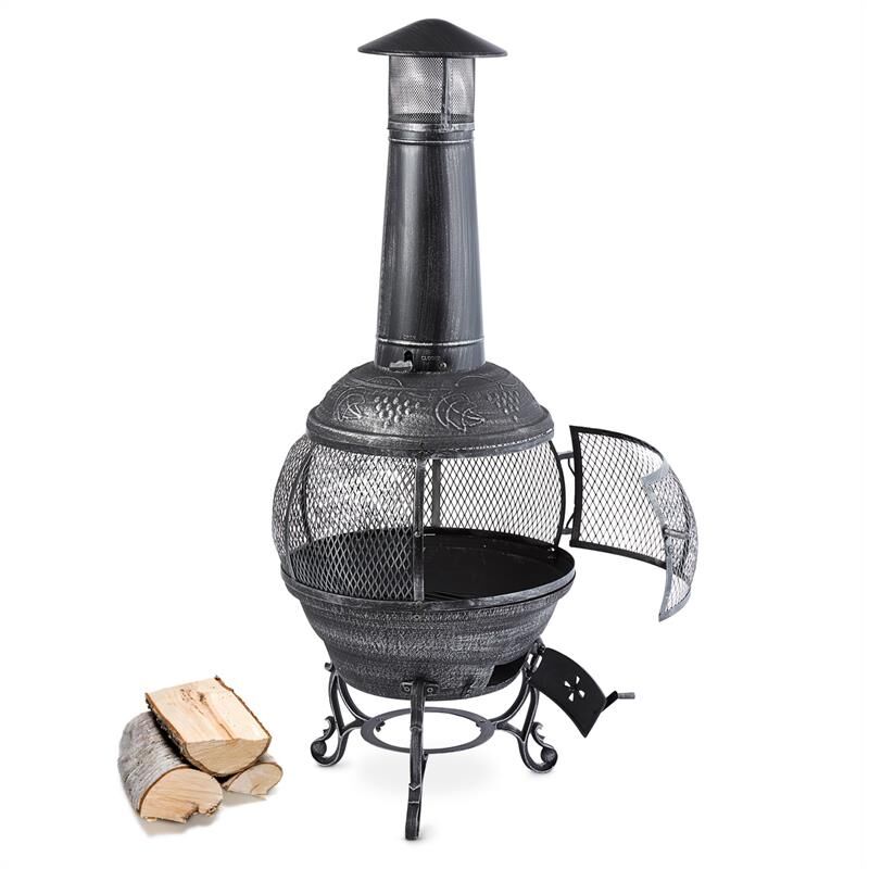 

Flavius Chimenea jardín Chimenea terraza Hierro fundido/Acero 140 cm Plateada