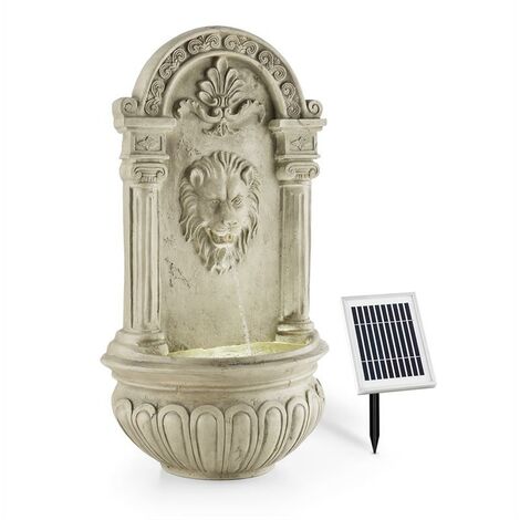 Blumfeldt Fontaine de jardin - 2W solaire - LED à 4 rayon intégré polyrésine , jeu d'eau avec tête lion Coloré 2017 Gris foncé - Gris - Gris