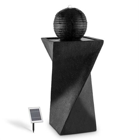 Blumfeldt - Fontaine solaire sur socle de basalte avec boule déco (200 l/h, lumière LED, batterie) - Noir