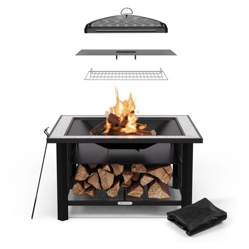 Blumfeldt - foyer extérieur 3 en 1 pour jardin, table, gril, avec accessoires inclus et espace de rangement - idéal comme barbecue au charbon de bois