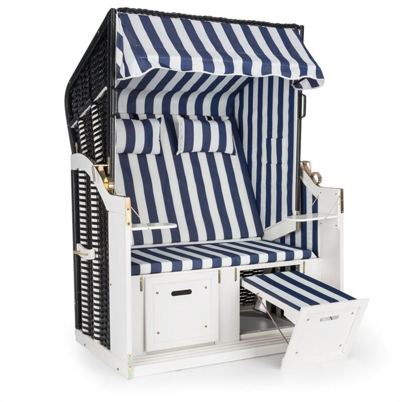 Blumfeldt - Hiddensee Chaise longue cabine plage XL 2 places rayures - bleu/blanc