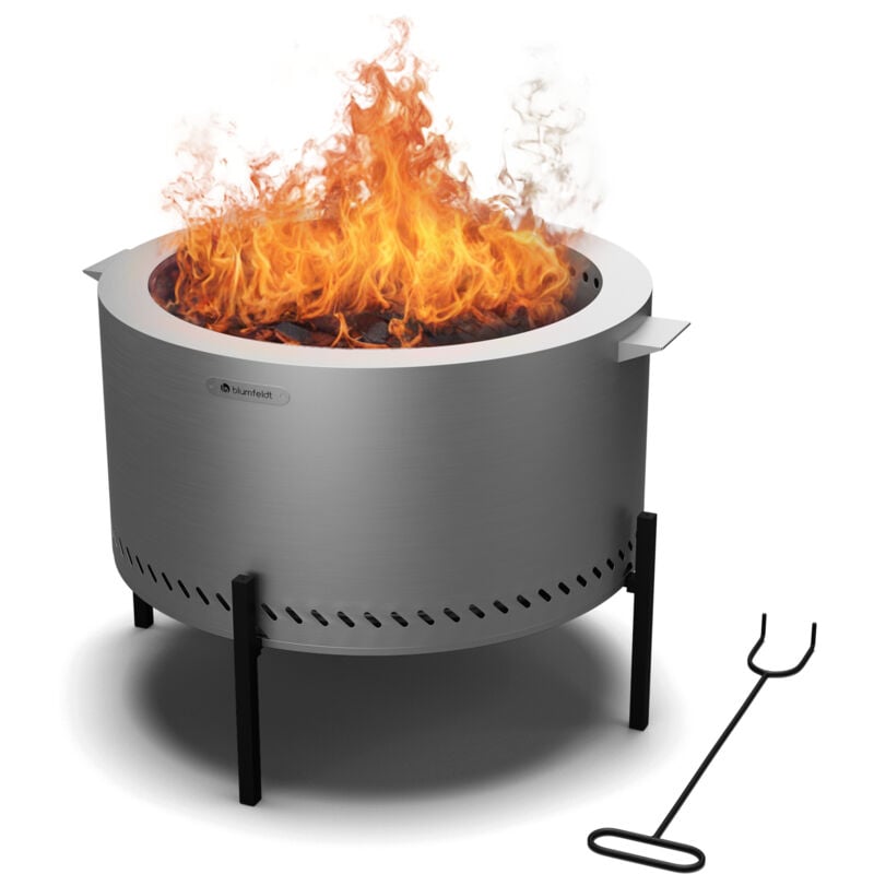 Blumfeldt Ignite Pure Brasero Extérieur - Barbecue & Foyer, Portable, Acier Inoxydable, Feu Sans Fumée, Cendrier Amovible, Grille, Protection Pluie,