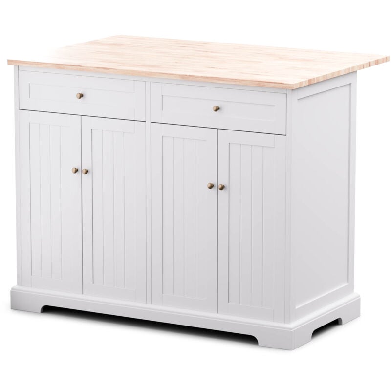 Ilot central de cuisine avec plan extensible - Meuble de cuisine avec 2 tiroirs et 4 portes, 106,5 x 49,5 - 69,5 x 89 cm - Ilot de cuisine Ideal pour