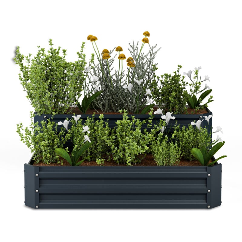 Blumfeldt - Jardinière Surélevée 2 Niveaux, 405L en Acier Galvalume Résistant à la Corrosion, 120x90 cm, Pour Légumes & Herbes – Design Ouvert pour