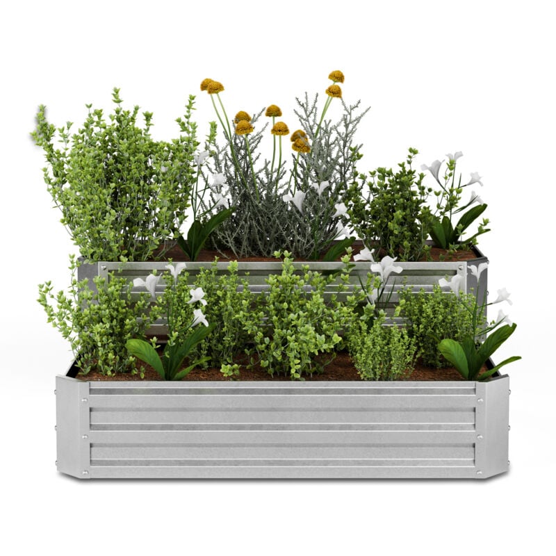Jardinière Surélevée à 2 Niveaux, 405L en Acier Galvalume Résistant à la Corrosion, 120x90 cm, Drainage Optimal & Montage Facile, Idéal pour Légumes