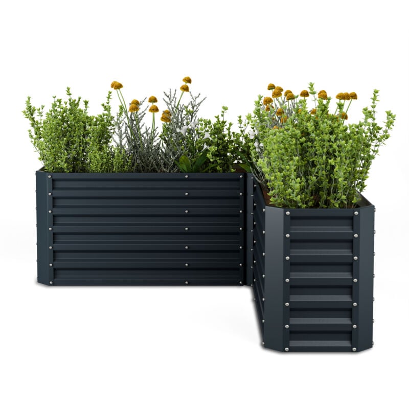 Blumfeldt - Jardinière Surélevée en l, 742L Acier Galvanisé, 160x160 cm, Ergonomique & Résistant aux Intempéries, Base Ouverte pour Drainage Optimal,