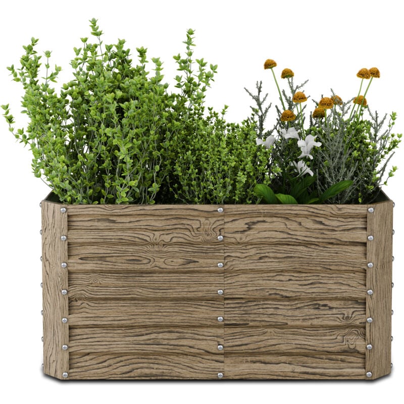 Blumfeldt - Jardinière surélevée High Grow Straight, 432 l en acier galvanisé résistant, Aspect bois, Ergonomique & facile à monter pour fleurs,