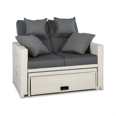 Blumfeldt Komfortzone Rattan-Lounge-Sofa Zweisitzer Polyrattan Klapptische - Weiß