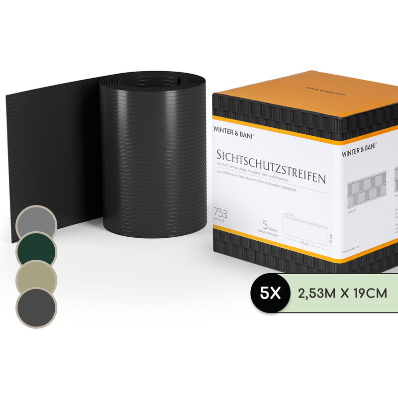 Blumfeldt - lot de 5 bandes brise-vue pour clôture - pvc dur - gris anthracite