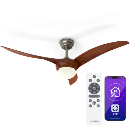 Blumfeldt Monteverde Ventilateur Plafond avec Éclairage  Télécommande & App, 6 Vitesses, Modes Été & Hiver, Éclairage Dimmable 3 Tons, 132 cm