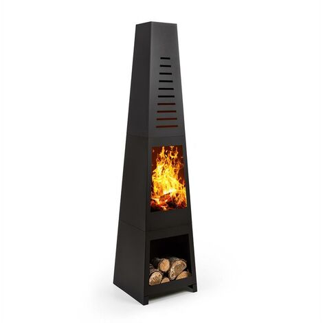 blumfeldt Monument - Cheminée de Jardin, Poêle de terrasse, FireView, Acier, INOX, Espace de Rangement pour bûches, Aspect Moderne, Stable, avec Grille à Charbon et tisonnier, Anthracite - Noir - Noir