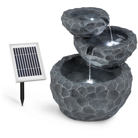 Blumfeldt Murach - Fontaine Solaire en Cascade - Fontaine de Jardin , éclairage LED , Panneau Solaire 2kW , Patterie 2000mAh , en polyrésine résistante au Rétro 1 Ardoise - Gris Foncé - Gris Foncé