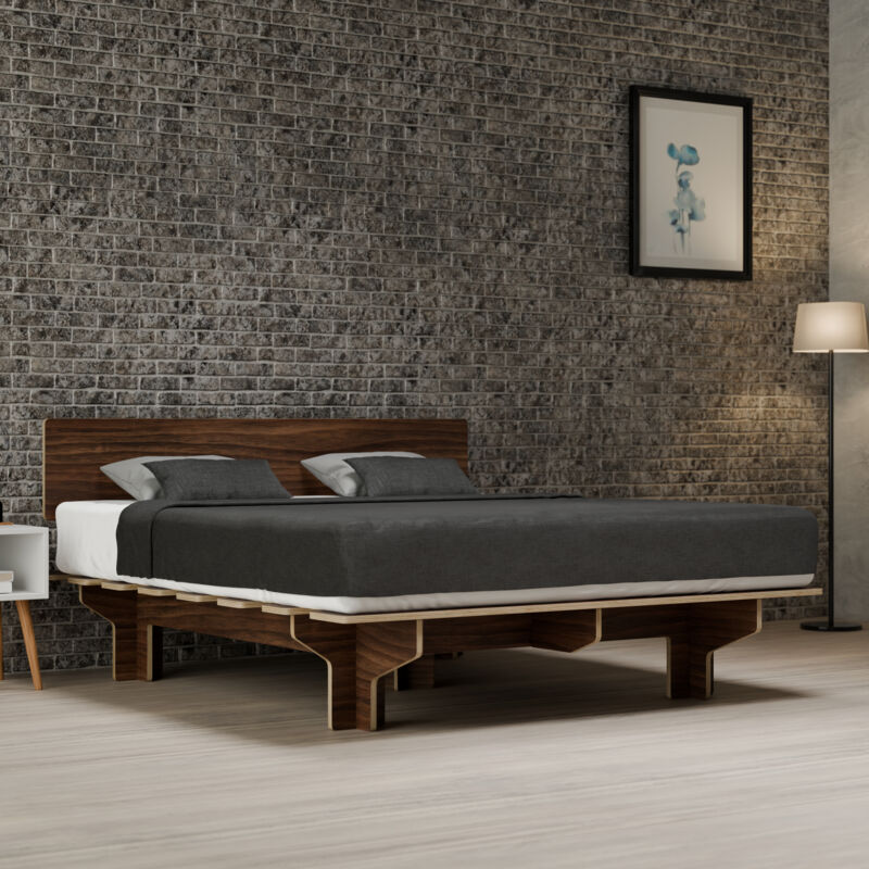 Blumfeldt - NordicAura Cadre de Lit 180x200 - Cadre en Bois d'Eucalyptus fsc, Assemblage Sans Outil, Tête de Lit Haute avec Rangement, Finition