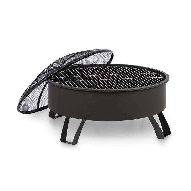 BLUMFELDT Bras&eacute;ro de jardin - Oreos - Foyer de terrasse - Grille barbecue &Oslash;68cm - Pare-&eacute;tincelles - Charbon ou bois - Acier noir