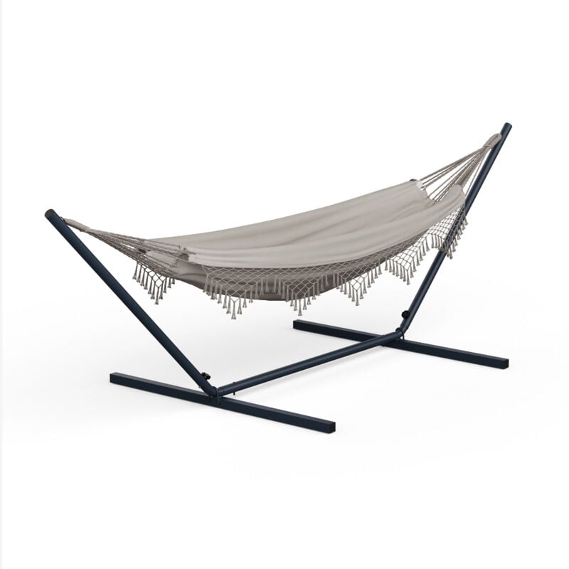 Outdoor-Hamac-chaise avec support & coussin, capacité de charge 150 kg - hamac résistant aux intempéries en tissu de coton, écarteurs en bois & sac