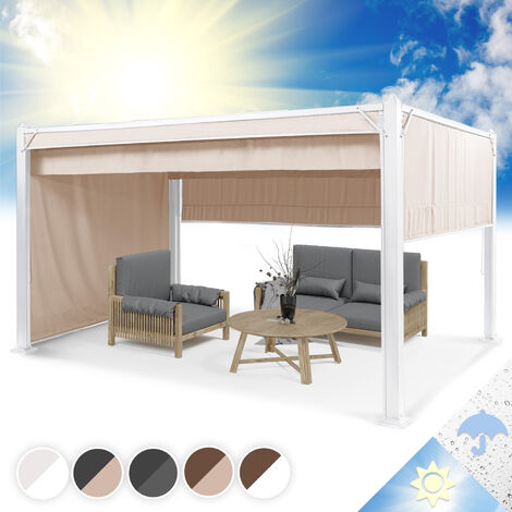 Blumfeldt Pantheon Cortina Tonnelle de Jardin Aluminium 3x4 m, 4 Panneaux Latéraux Enroulables, Tonnelle Pliante, Barnum Pliant, Poteaux d'Angle 10x10cm, Toile Revêtement Hydrofuge, Pergola, Beige