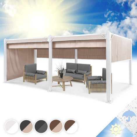 Blumfeldt Pantheon Cortina Tonnelle de Jardin Aluminium 3x6 m, 4 Panneaux Latéraux Enroulables, Tonnelle Pliante, Barnum Pliant, Poteaux d'Angle 10x10cm, Toile Revêtement Hydrofuge, Pergola, Beige - B - Beige
