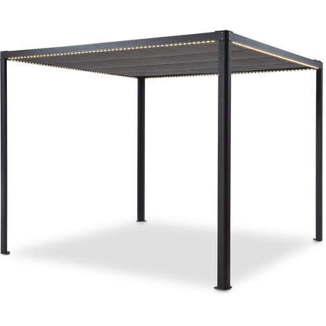Blumfeldt Pantheon RemoteShade Ambient - Pavillon, Pergola, Tonnelle, Toit de terrasse, Tube carré d'aluminium, Surface Couverte : 3 x 3m, Ouverture et Fermeture motorisées, Gris foncé - avec LED - No - Noir