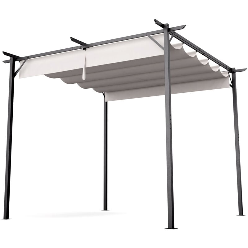Pantheon Robust Pergola : solide pavillon de jardin 3x3 m, étanche & résistant à l'hiver, avec stores, cadre en acier thermolaqué & toit en polyester