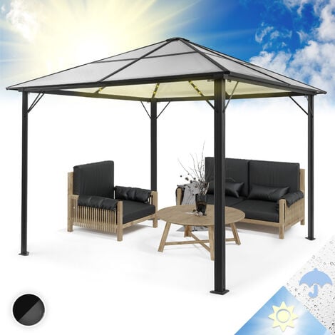 Blumfeldt Pantheon Solid Sky Ambient Tonnelle de Jardin Waterproof en Aluminium 3x4m avec Toit Rigide en Polycarbonate Translucide, Barnum Résistant, Pavillon de jardin, Pergola en kit, Transparent